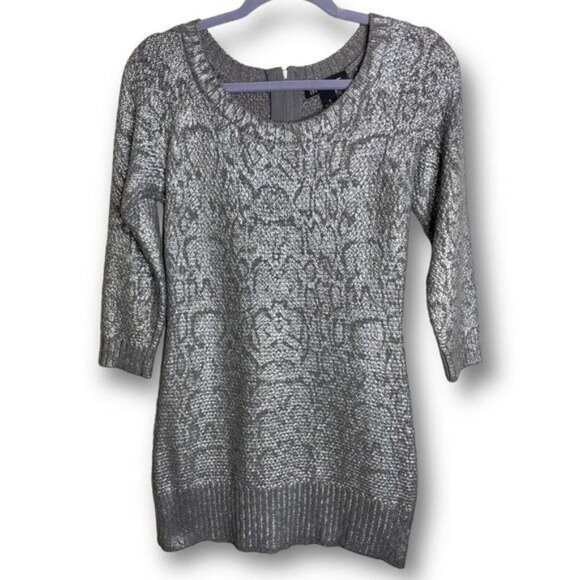 NWT INC International Concepts Size S Silver Metallic Long Tunic Sweater $90 - Picture 1 of 9